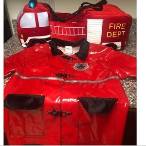 Fire fighter jacket & plush fire truck strap on